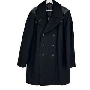 Michael Kors Men' Black Wool Double Breasted Trench Coat Size XL Classic $898